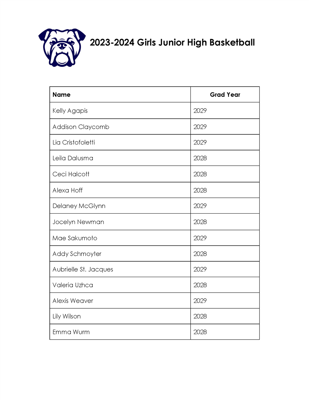 2023-2024 Girls Junior High Basketball